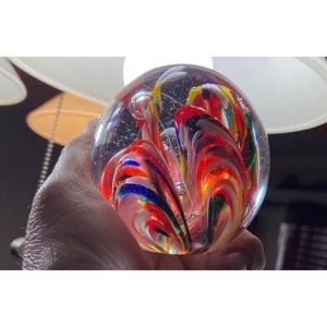 1976 Confetti Colors Red,Green, Blue,Yellow & White Stamped & Dated  Paperweight